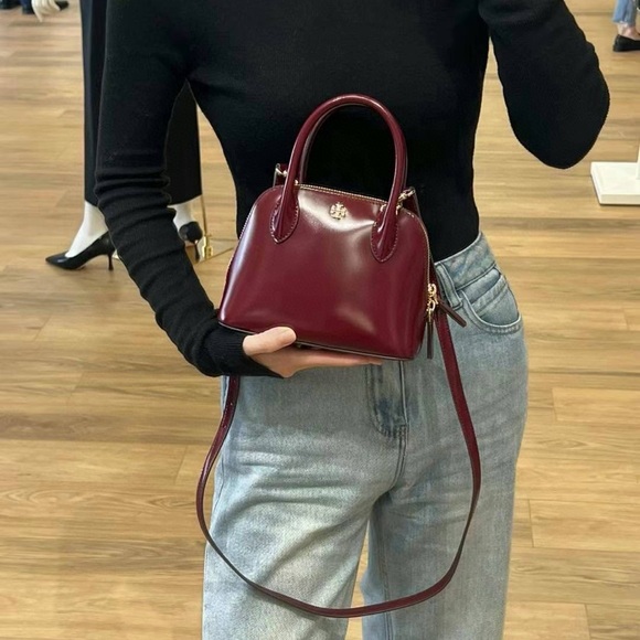 NWT Tory Burch Emerson Patent Mini Dome Satchel 159532 IN ROYAL BURGUNDY - Picture 9 of 10